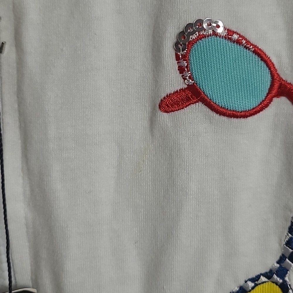 Club Z Collection White Zip Front Tunic with Sunglass Embroidery Beach Wear Smal - Picture 5 of 10